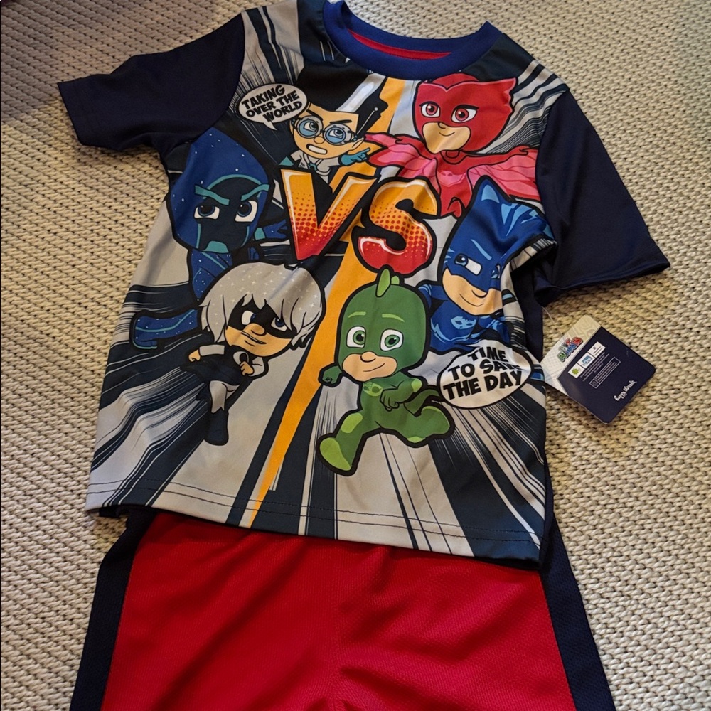 Outfit PJMasks boys new size 4 polyester shirt & shorts happy threads